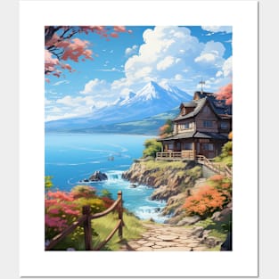 House next to the sea, near the mountains Posters and Art